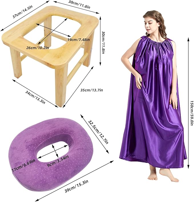 Yoni Seat Kit, Wooden Vaginial Steaming Stool Chair Set with Gown for Feminine Vaginal Postpartum Care,Irregular Period Treatment,Menopause Relief,Uterus Cleanser Detox for Women