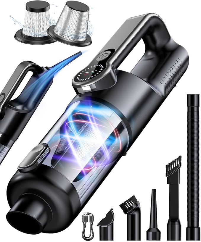 Cordless Handheld Vacuum Cleaner, 2-in-1 Vacuum & Blower, 36000Pa Suction Brushless Motor, Car Vacuum with LED Light, Lightweight, Portable for Car, Home, Office and Outdoor Use, Black