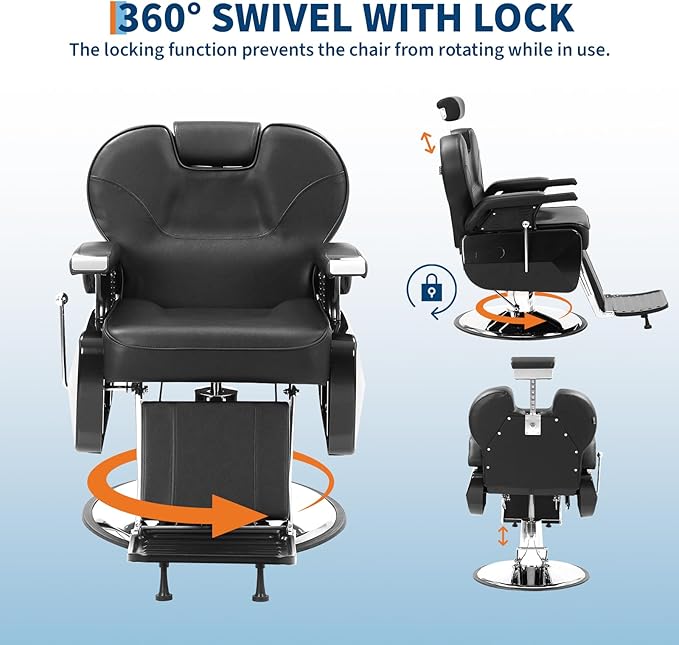 GarveeHome Professional Barber Chair Hydraulic 360 Swivel Salon Chair with Adjustable Headrest, Reclining Styling Chair for Hairdresser Beauty Salon Spa Shampoo Equipment