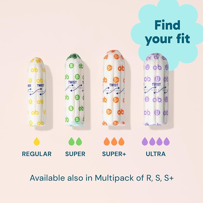 o.b. Tampons No Applicator, Unscented - 40ct (18ct Regular/12ct Super/10ct Super Plus) | Applicator-Free Tampons Multipack, Feminine Care, ob Tampon Multipack, Period Products