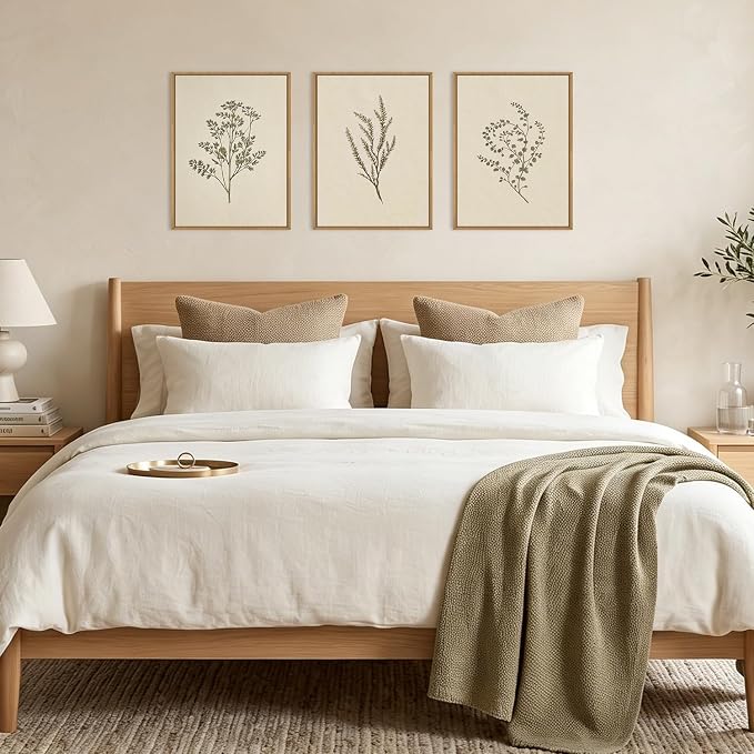 ANHUIB Neutral Beige Floral Canvas Wall Art Large Cream Botanical Wall Decor Vintage Minimalist Modern Paintings 16x12 Inch Set of 3 for Living Room Dining Room Bedroom