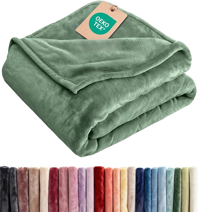Fleece Blanket King Size - Ultra-Soft Flannel Fleece Blanket - Sage Green | Soft, Warm, Outdoor Picnic Blanket for Camping, Travel, Lightweight, Cozy, Anti-Static, Home Decor Gifts for Men & Women