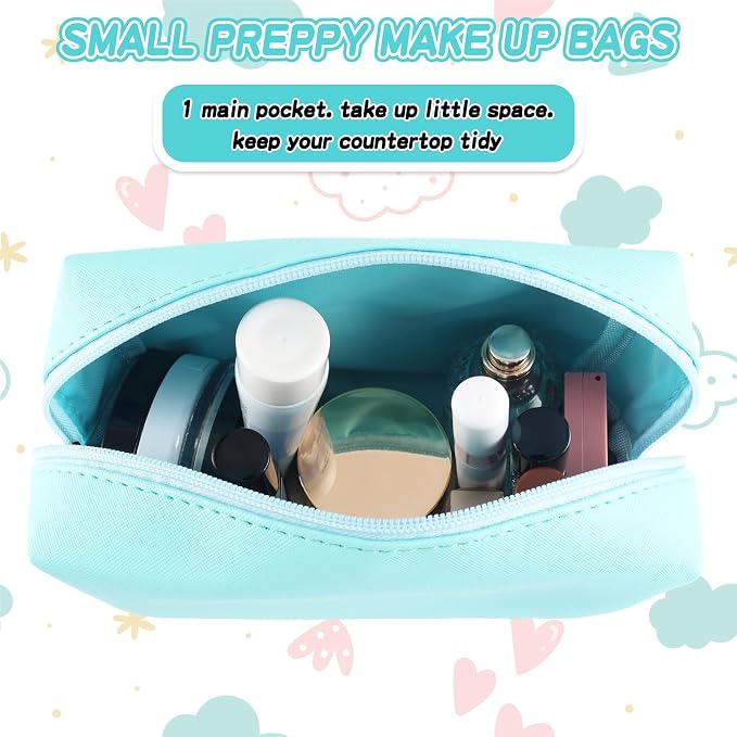 URSKYTOUS Gifts for Girls Initial Makeup Bag Personalized Cosmetic Bag with Zipper Cute Travel Toiletry Bag Waterproof PU Preppy Makeup Pouch Birthday Gift for Teen Girls Women(Blue N)