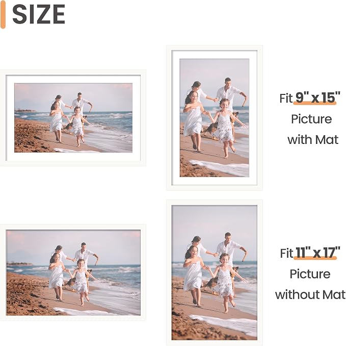 upsimples 11x17 Picture Frame, Gallery Wall Frames Set of 5, White | Poster Frame Collage Wall Decor, 9x15 Picture Frame with Mat for Family, Baby, Hallway, Christmas