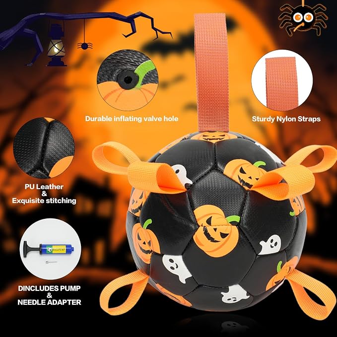 Dog Toys Balls, Dog Soccer Ball with Straps, Dog Birthday Gifts, Durable Balls for Small Medium Pet, Puppy Outdoor Toy, Pet Training Soccer Ball, World Cup Soccer (6 Inch) (Ghost, Medium)