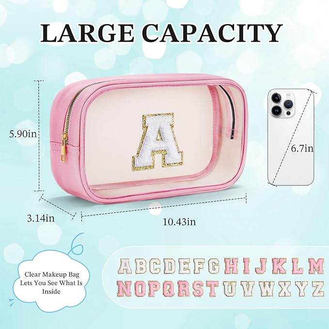 YOOLIFE Birthday Gift for Kids | Travel Makeup Bag for Girls | Pink Makeup Bag | Cosmetic Bags Gift for 7 8 9 10 11 12 Year Old Girls | Birthday Gifts Graduation Gifts Preppy Stuff Initial L