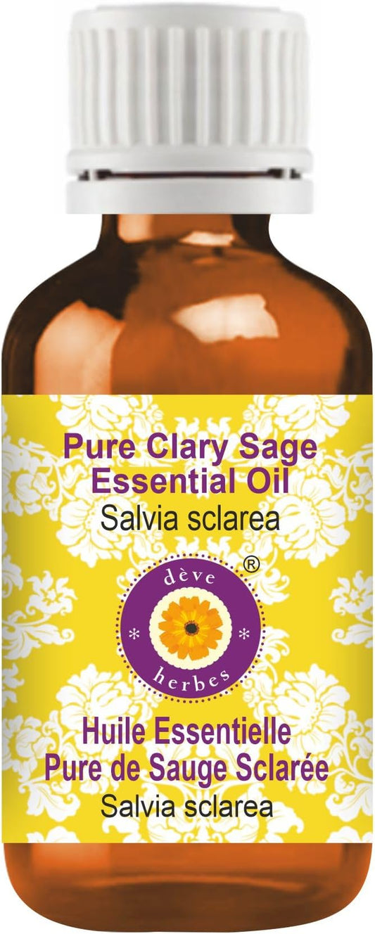 dève herbes Clary Sage Essential Oil (Salvia sclarea) Pure | Non-Sticky | Non-Greasy | Lightweight | Men & Women | All Skin Types | Steam Distilled 5ml (0.16 oz)
