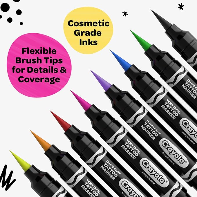 Crayola 8ct Temporary Tattoo Markers: Skin-Safe Ink, Vibrant Colors, Gifts for Children, Teens and Adults, Made in the USA [1 Pack]