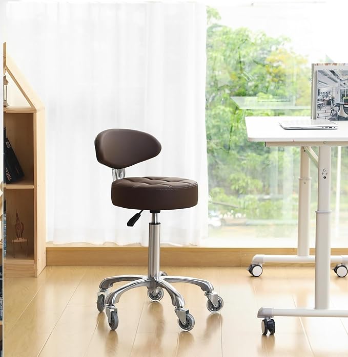 Kaleurrier Swivel Stool Adjustable Height: Heavy Duty Hydraulic Rolling Chair Metal Stool for Kitchen Salon Bar Office Massage (with Back Rest) (Coffee)