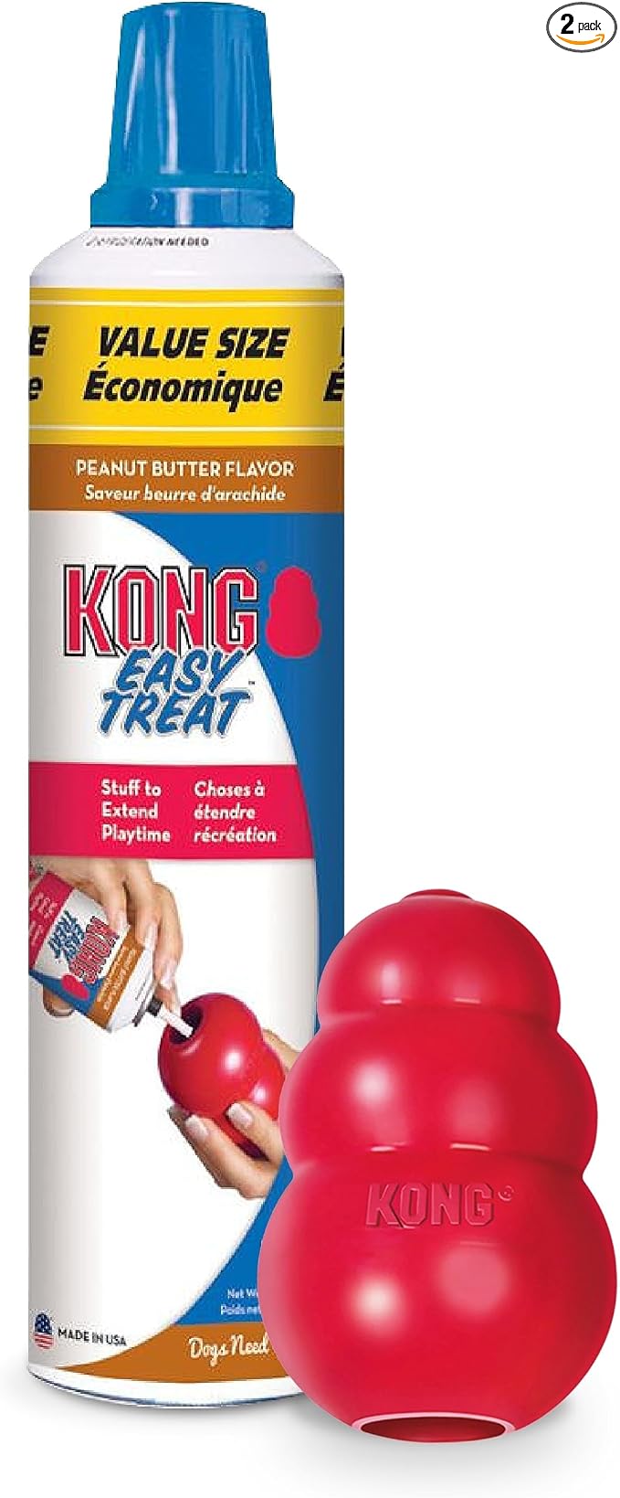 KONG Classic Toy and Easy Treat Peanut Butter Spray, 14 oz, Medium Dogs