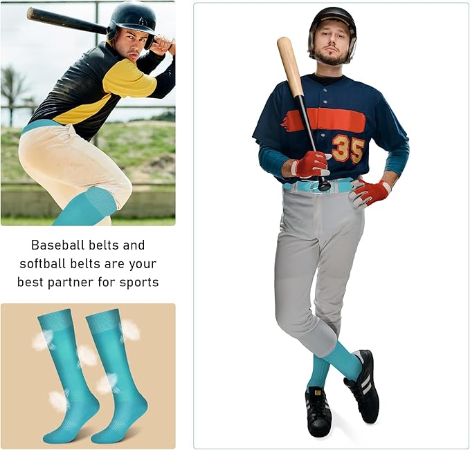 Zhanmai Baseball Belt and Socks Combo Adjustable Softball Socks and Elastic Waist Belt for Youth Boys Girls, Adult