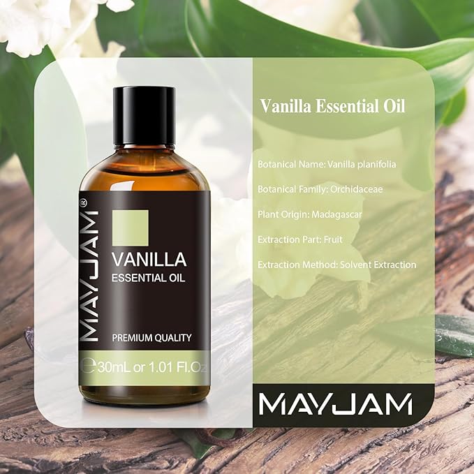 Vanilla Essential Oil 30ml/1.01fl.oz, MAYJAM Premium Vanilla Oils for Aromatherapy, Diffuser, Soap Making, Candle Making, Long Lasting Scents