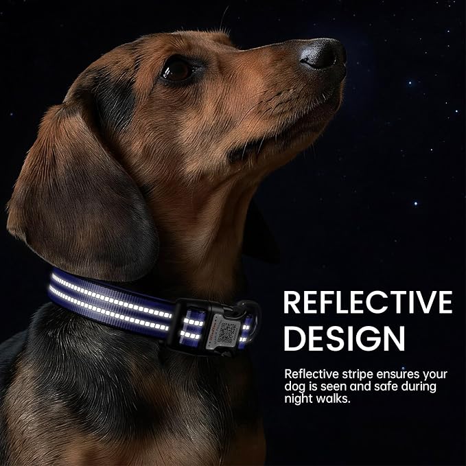 Personalized Dog Collar with QR Code Dog Tag, Navy Blue M | Anti-lost, 1000D nylon, reflective, padded, XS-L(8"-24"), QR buckle shares lost pet profile, location alerts when scanned