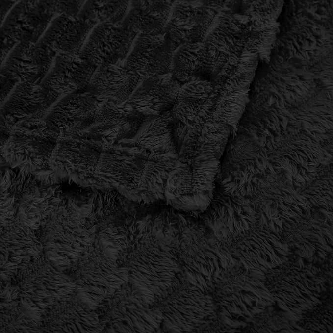 Puncuntex Black Throw Blanket 50"×60" inches Fuzzy 3D Jacquard Decorative | Flannel Fleece Super Soft Plush Cozy Blanket for Couch Sofa Chair Lightweight