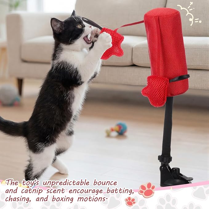 1 Pcs Cat Punch Bag Toy Suction Cup Base Catnip,Red
