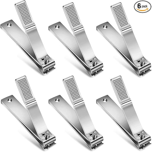 Mudder 6 Pcs Silver Large Nail Clippers Stainless Steel Ultra Sharp Sturdy Fingernail and Toenail Clipper Cutters Straight Edge Toenails Nail Trimmer Cutters for Men Women Thick Nails Anti-slip Handle