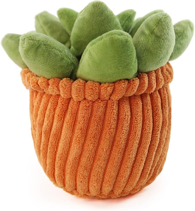 Furvana Succulent Plush Dog Toy, 2-in-1 Interactive Squeaky Chew Toy with Crinkle Layers for Medium, Large Dogs and Puppies (Round Succulent)