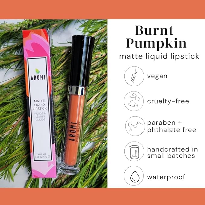 Aromi Matte Liquid Lipstick | Nutmeg, Orange Lip Color, Squash Shade, Long-Lasting, Waterproof (Burnt Pumpkin)
