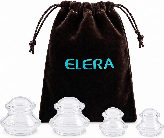 ELERA Silicone Cupping Set for Face & Body, 4 Pcs Facial Cupping Therapy Kit, Lymphatic Drainage Tool & Fascia Massage Cups for Neck, Shoulder & Muscle Pain Relief (2 Medium, 2 Small)