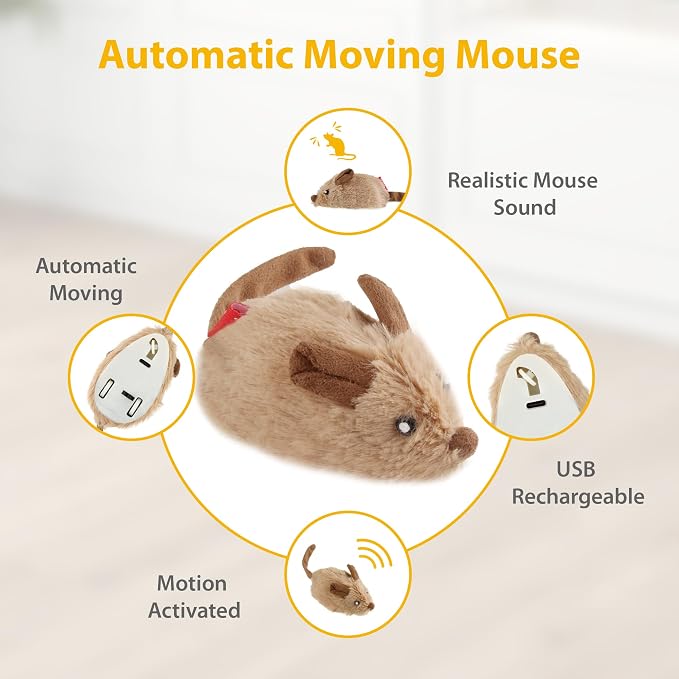 Gigwi Interactive Moving Cat Toy, USB-Charged Squeaky Mouse for Cats