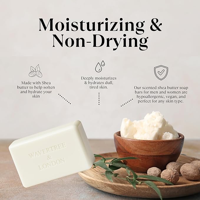 Wavertree & London Noir Scented Natural Soap (8 Bars), 7oz Moisturizing French Triple Milled Soap Bars enriched with shea butter - Pure Plant Oil Bath & Body Bars for All Skin Types