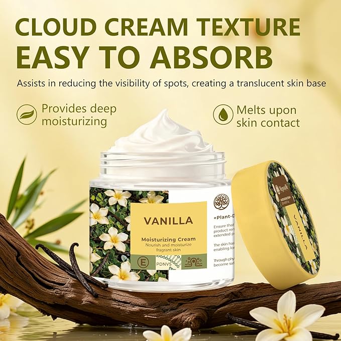 Vanilla Moisturizing Cream - 200ml Plant-Derived Nanovesicles Face & Body Lotion with Shea Butter & Vitamin E, Hydrating Moisturizer for Dry & Sensitive Skin, Body Cream with Vanilla Scent