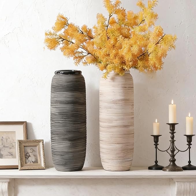 ALMA White Tall Vase for Floor, 18'' Extra Large Vase for Pampas Grass | Big Ceramic Vase for Dried Flower, Rustic Decorative Vases for Home Decor, Living Room, Mantel, Entry, Holiday & Wedding Gift