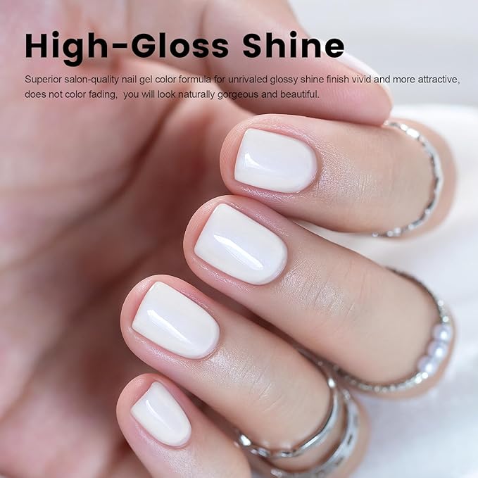 RARJSM Milky White Gel Nail Polish with Blue Glitter Clear Sheer White Nude Shimmer Gel Polish 15ml UV LED Soak Off Transparent Soft White Color Home Salon French Manicure Varnish Curing Requires