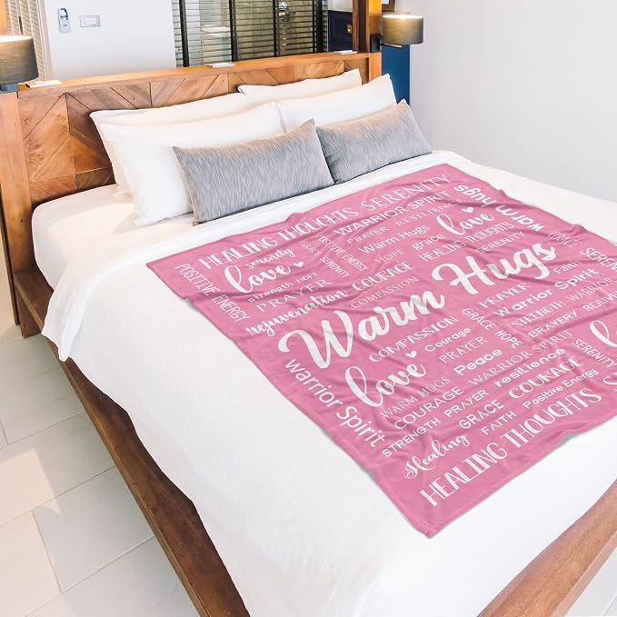 Warm Hugs Healing Blanket, Breast Cancer Gifts for Women | Get Well Soon, Cancer Care, Feel Better, Thinking of You Gifts for Friend Sister, Soft Comfort Throw Blankets 60" x 80''
