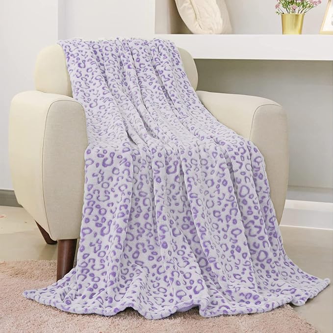 Flannel Fleece Throw Microfiber Blanket with 3D Cheetah Print, 90"X108", Purple