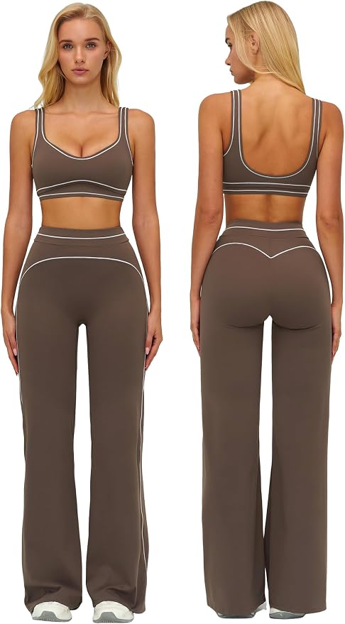 ABOCIW Two Piece Workout Sets for Women Racerback Tank Top Matching High Waist Wide Leg Yoga Pants Pilates Outfits