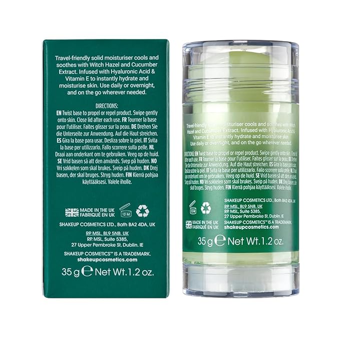 Shakeup Cosmetics Mens Moisturiser Stick, Hydrating Face Balm, Vegan with Witch Hazel & Cucumber, Travel Friendly, Great for Post-Workout & Post-Swim Dry Skin, 35g. Aka. HYDRATE IN A HURRY