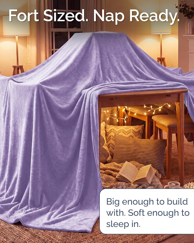 Ultra Soft Fleece Blanket Giant Blanket Size - Flannel Fleece Luxury Blanket - Lightweight for Couch Bed Chair - Thick, Warm and Breathable - All Season Cozy, Pastel Lilac