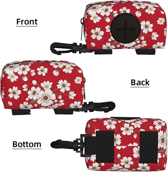 Dog Poop Bag Holder for Leash, Red Hawaiian Flowers Pets Poop Bag Dispenser for Leashes