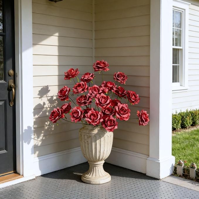 INXUGAO Artificial Flowers Fake Roses for Outdoor, 6Pcs 28" Long Stem Silk Red Roses for Wedding Indoor Outside Party Decor, Realistic Faux Bouquet for Tall Vase Planter