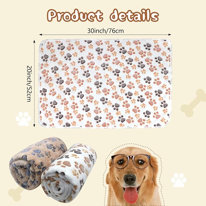 YUEPET 2 Pack Waterproof Dog Blankets,Washable Puppy Blankets 30"x 20" | White and Coffee Pair, Reversible Soft Fleece, Mylar Heat-Reflective Layer, Bed Sofa and Car Use, Small Dogs and Cats