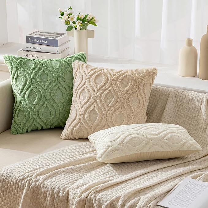 MIULEE Sage Green Soft Plush Faux Wool Lumbar Throw Pillow Covers 12x20 | Set of 2, Farmhouse Boho Home Decor, Decorative Cushion Covers for Sofa, Living Room, Bed