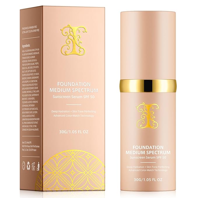 Color Changing Foundation 4 in 1 Medium Spectrum, Flawless Foundation Color Changing Makeup Full Coverage SPF50+, Waterproof Moisturizing Foundations for Mature Skin Hides Wrinkles and Lines, 30ml