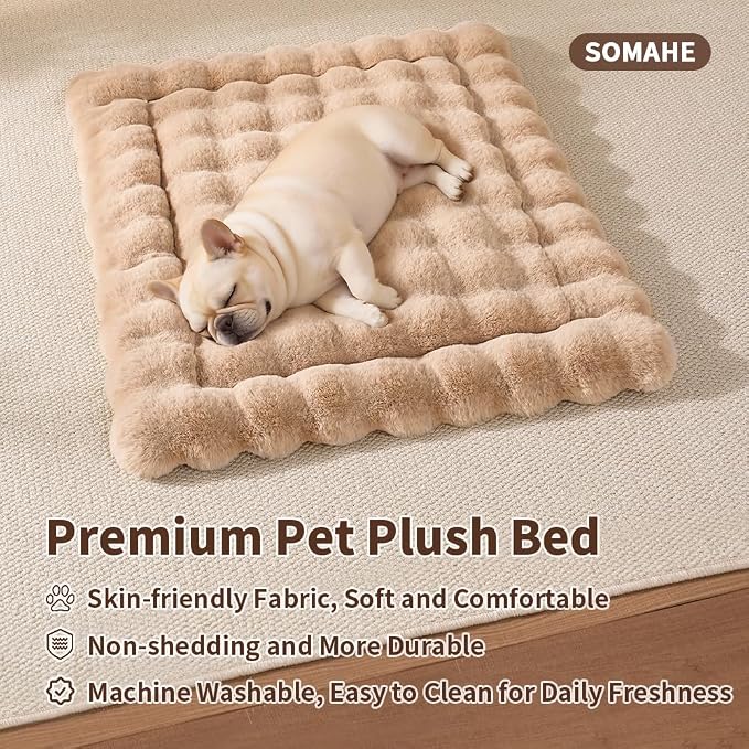 SOMAHE Plush Pet Bed Mat, Machine Washable, Medium 27x20 Latte Coffee | Machine Washable + Non-Slip Paw Bottom: plush pet mat stays fluffy and steadier for large cats and small dogs.