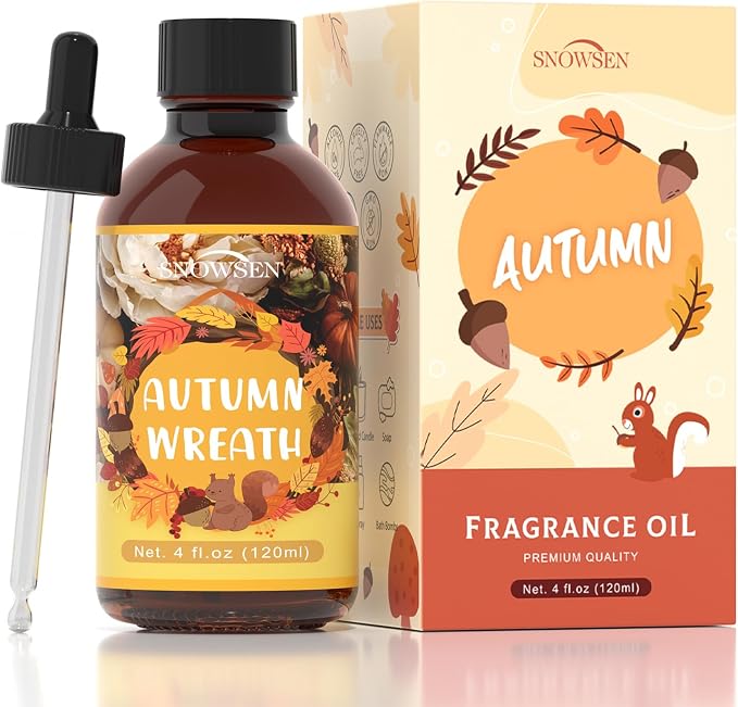 Autumn Wreath Fragrance Oil, Huge 4 Fl Oz, Premium Grade Essential Oil for Diffuser and Aromatherapy, Fall Scent for Soap Making, DIY Candle, Spray, Long Lasting Seasonal Scents