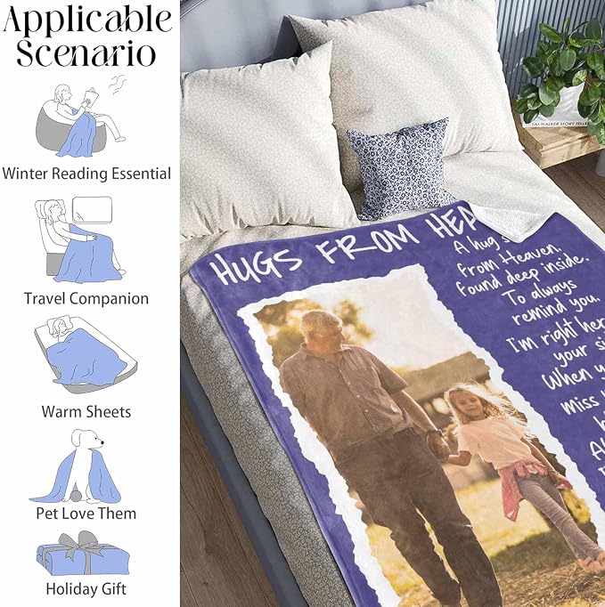 Custom Memorial Blanket with Photo - Sympathy Gift for Loss of Loved One | in Loving Memory Personalized Sympathy Blanket for Loss of Dad Mom Husband Wife Friend Memory of Loved One Gifts