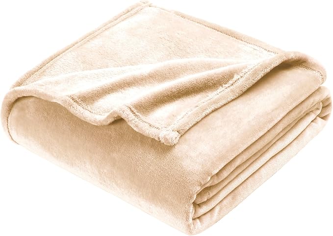 DREAMNINE Super Soft Fuzzy Fleece Throw Blanket for Couch Sofa 50" x 60", Decorative Solid Lightweight Velvet Blanket for Chair, Cozy Accent Shaggy Micro Plush Flannel Blankets for Bedroom Dorm, Beige