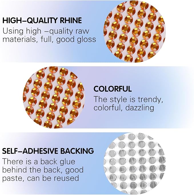 8 Sheets Rhinestone Stickers，3584 Pcs Gem Stickers for DIY Face Eyes Makeup Hair（Shallow Yellow-3/4/5/6mm）