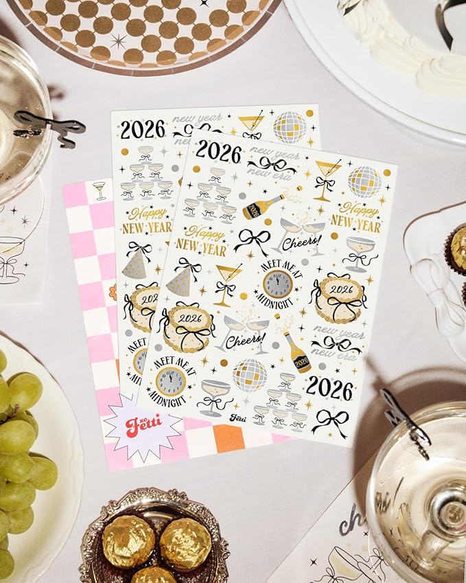 xo, Fetti New Year's Eve Temporary Tattoos - 40 design | 2026 Gold and Silver Foil, NYE Party Accessories, Photo Booth Favors, Glitter Stickers, Girls Night, Glam