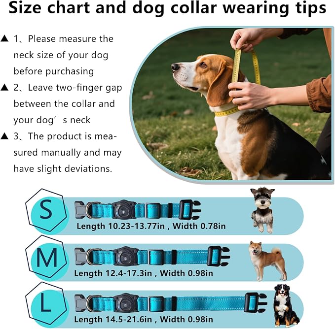 Air Tags Dog Collar, Waterproof Pet Collar with Air-Tag Chip for Apple Find My (iOS only) (SkyBlue, S)