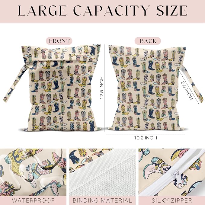 Waterproof Wet Bag for Swimsuit, Travel Beach Wet Dry Bag, Hidden Zipper Reusable Western Cowgirl Decor, for Travel Beach Wet Swimsuits Toiletries Diapers Laundry Bag