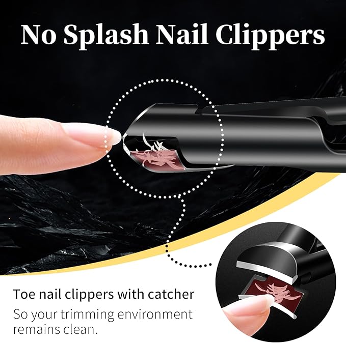 Toe Nail Clippers for Men with Catcher, 15 mm Wide Jaw Opening Anti Splash Slanted Nail Clippers for Ingrown Nails and Curved Blade Thick Toenail Clippers for Seniors, Women