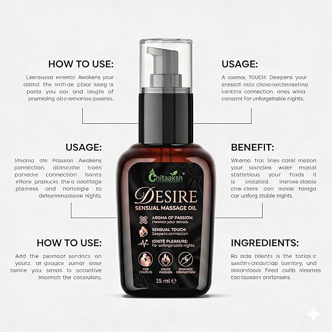 Desire Sensual Massage Oil – 35ml – Intimate Body Massage Oil for Men & Women to Enhance Passion and Touch