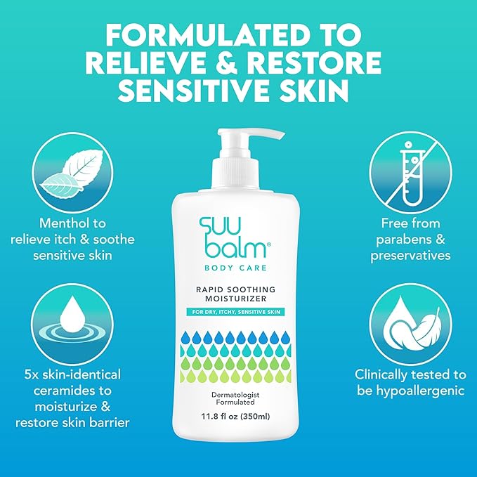 Suu Balm Intense Itch Relief Cream, Anti Itch Lotion for Sensitive Skin, Eczema, Psoriasis & Extreme, Very Severe & Dry Skin, Derm Formula, Menthol & Ceramides, 11.83 fl oz