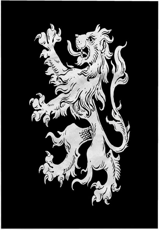 3dRose Cool Vintage Heraldic Royal Lion in White on Black 15x22 Hand Towel